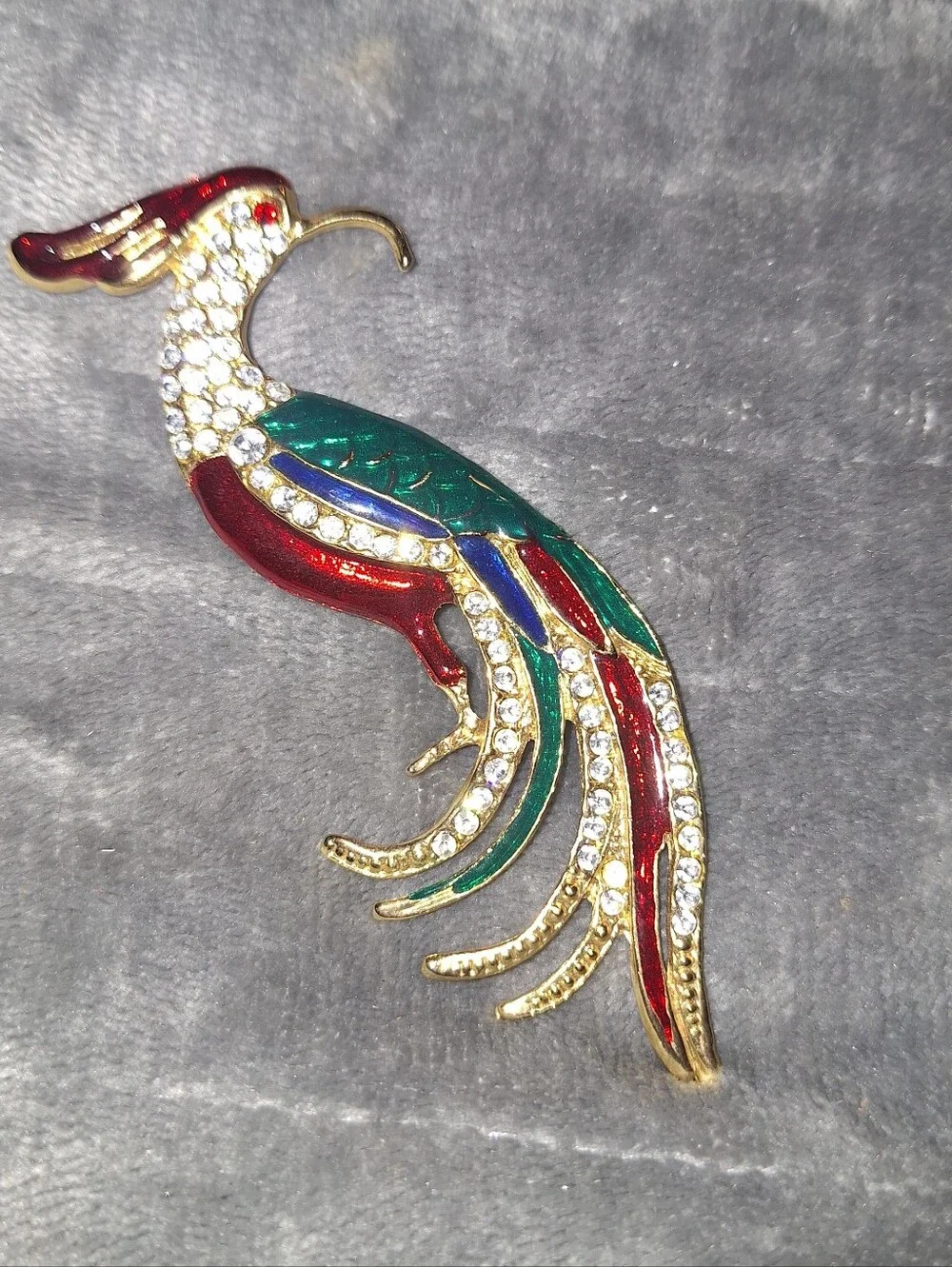 Vintage Brooch~Pin~Bird of Paradise~Rhinestone & Enamel~Peacock~Phoenix~1980's